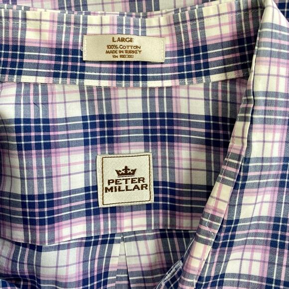 Peter Millar Men's Plaid Cotton Long Sleeve Button Down Dress Shirt, Large - Picture 8 of 9